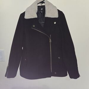 H&M Black Jacket Sherpa Lined 'Biker' Size 6
